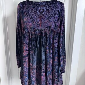 Free People Velvet Paisley Babydoll Tunic - Purple & Pink